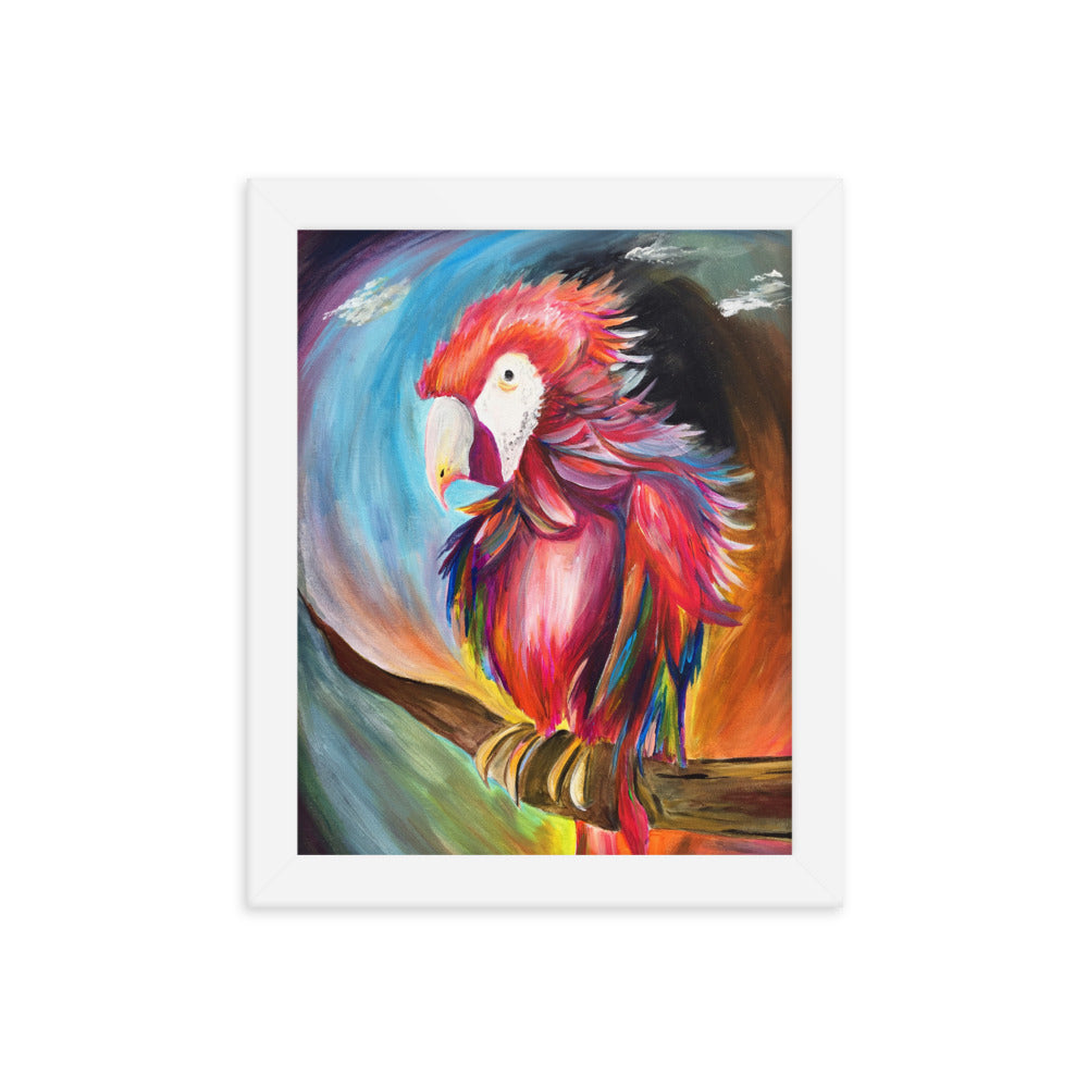 Framed Red Parrot Print