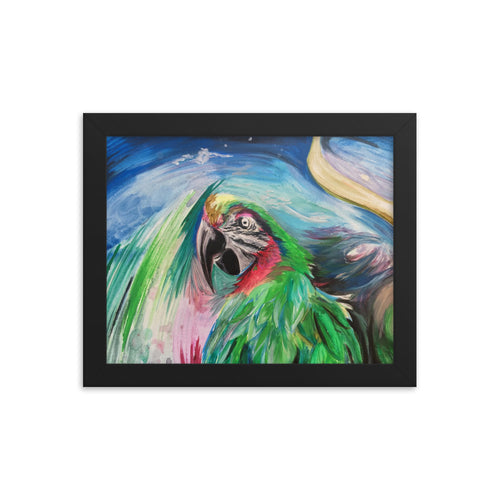 Framed Green Parrot Print